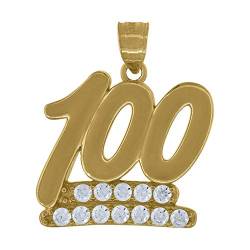 Herren-Halskette mit 100 Emoji-Anhängern, Gelbgold, Zirkonia, künstlicher Diamant, 25,7 x 20,5 mm breit, Schmuck für Herren, Zirkonia von JewelryWeb