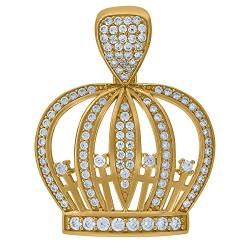 Herren-Halskette mit Anhänger, Gelbgold, Zirkonia, künstlicher Diamant, Königskrone, Schmuck für Männer, Zirkonia von JewelryWeb