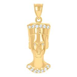 Herren-Halskette mit Anhänger, Gelbgold, Zirkonia, simulierter Diamant, Nofretete, ägyptischer Charm, Maße: 42,7 x 14,6 mm breit, Schmuck für Herren von JewelryWeb