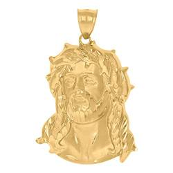Herren-Halskette mit religiösem Jesus-Anhänger, Gelbgold, Maße: 47,8 x 30 mm breit, Schmuck für Herren von JewelryWeb