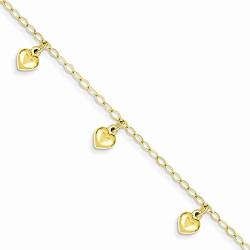 JewelryWeb Charm-Armband aus 14 Karat Gelbgold mit poliertem Karabinerverschluss, für Jungen oder Mädchen, mit Herzanhänger, gewölbt, 6 mm breit, 15 cm, Gelbgold, Gelbgold von JewelryWeb