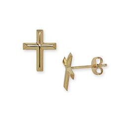 Kreuzstempel aus 14 Karat Gelbgold, religiöser Glaube, für Jungen oder Mädchen, Maße: 10 x 8 mm, Gelbgold von JewelryWeb