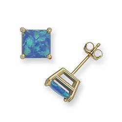 Quadratische Opal-Ohrringe, 14 Karat Gelbgold, 4 x 4 mm, 5 x 5 mm, 6 x 6 mm, 7 x 7 mm, Metall, Opal von JewelryWeb