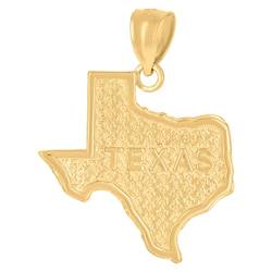 Unisex-Halskette mit Texas-Karten-Anhänger, Gelbgold, Maße: 26,2 x 19,8 mm breit, Schmuck, Geschenke für Frauen von JewelryWeb