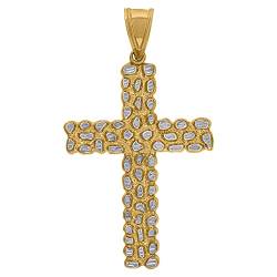 Zweifarbige goldfarbene Herren-Halskette mit religiösem Nugget-Kreuz-Anhänger, Schmuck für Männer von JewelryWeb