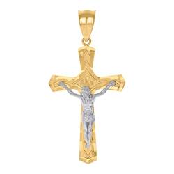 Zweifarbiger Gold-Kruzifix-Anhänger, religiöser Anhänger, Halskette, Maße: 27,2 x 27,3 mm breit, Schmuck für Herren von JewelryWeb