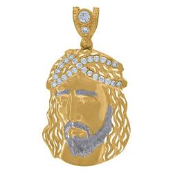 Zweifarbiger Goldanhänger für Herren, Zirkonia, künstlicher Diamant, Jesus, religiöser Charm-Anhänger, Halskette, Schmuck für Männer, Zirkonia von JewelryWeb