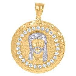 Zweifarbiger Goldanhänger für Herren, Zirkonia, künstlicher Diamant, Medaillon, Jesus, religiöser Charm-Anhänger, Halskette, Schmuck für Männer von JewelryWeb