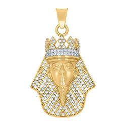 Zweifarbiger Goldanhänger für Herren, Zirkonia, künstlicher Diamant, Pharao, ägyptischer Charm-Anhänger, Halskette, Maße: 33,4 x 19,8 mm breit, Schmuck für Herren von JewelryWeb
