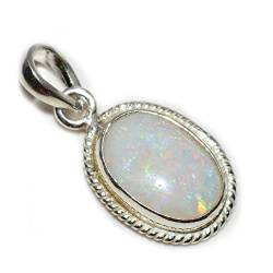Jewelryonclick 6 Karat natürlicher echter ovaler Edelstein Opal Anhänger Charm 92,5 Sterling Silber, Versilbert, Opal von Jewelryonclick