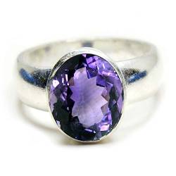 Jewelryonclick Astronomie Geburtssteinringe Sterling Silber Natur Amethyst Oval Handgemachter Ring aus Smaragdstein Lünetteneinstellung Größe 54 Geschenk von Jewelryonclick