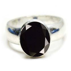 Jewelryonclick Astronomie Geburtssteinringe Sterling Silber Natur Schwarz Onyx Oval Handgemachter Ring aus Smaragdstein Lünetteneinstellung Größe 59 von Jewelryonclick