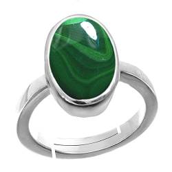 Jewelryonclick Natürlicher versilberter verstellbarer Ring grüner Malachitstein Ring oval Form Cabochon Schnitt in der Größe 46.1 bis 55,1 für Männer & Frauen von Jewelryonclick