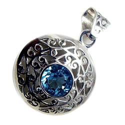 Jewelryonclick echte blaue Topas Sterling Silber Anhänger Charms Dezember Birthstone viktorianischen Stil Runde von Jewelryonclick