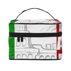 Kosmetiktasche mit römischem Kolosseum, italienische Flagge, bedruckt, tragbar, Reise-Kosmetiktasche, Kulturbeutel, Schwarz , Einheitsgröße von Jewoss