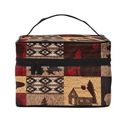 Lodge Bear Deer Fish Printed Portable Travel Cosmetic Bag Wash Bag Cosmetic Bag, Schwarz , Einheitsgröße von Jewoss