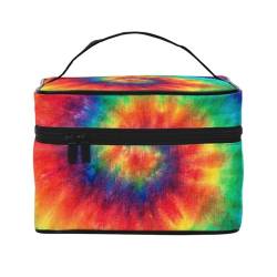 Tie Dye Rainbow Print Kosmetiktasche Tragbare Reise Kosmetiktasche Waschtasche, Schwarz , Einheitsgröße von Jewoss