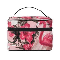Tragbare Reise-Kosmetiktasche mit Flamingo-Blumendruck, Kulturbeutel, Schwarz , Einheitsgröße von Jewoss