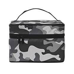 Tragbare Reise-Kosmetiktasche mit abstraktem Camouflage-Muster, Kulturbeutel, Schwarz , Einheitsgröße von Jewoss