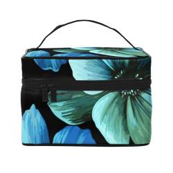 Tragbare Reise-Kosmetiktasche mit blauem Blumendruck, Kulturbeutel, Schwarz , Einheitsgröße von Jewoss