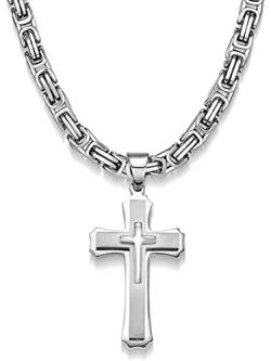 Jewow Edelstahl Herren Halskette Kreuz Anhänger Gebet mit 6mm breite Kette von Jewow