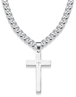 Jewow Edelstahl Kreuz Anhänger Bibel Gebet Herren Halskette mit 7mm breite Panzerkette von Jewow