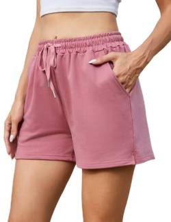 Jezonga Shorts Damen Sommer Sport Shorts Hotpants Pinke Sporthose Kurz High Waist Lässige Kurze Hose mit Taschen Running Freizeit Shorts XL von Jezonga