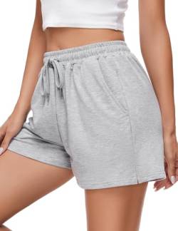 Jezonga Sporthose Kurz Damen Sport Shorts High Waist Sommer Hotpants Weit Kurze Sport Hosen mit Taschen Laufhose Trainingshose Jogginghose Frauen Grau S von Jezonga