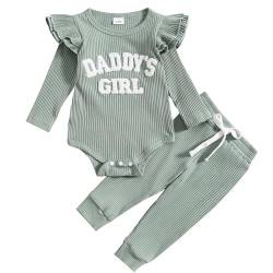 JiAmy Baby Mädchen Kleidung Rüschen Langarm Spitze Strampler Daddys Girl Bodysuit und Lange Hosen 2tlg Outfits für 3-6 Monate, Grün von JiAmy
