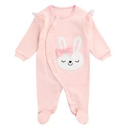 JiAmy Baby Mädchen Strampler Baumwolle Spielanzug Footie Onsise Langarm Schlafanzug Pyjama, Rosa Kaninchen, 9-12 Monate von JiAmy