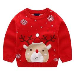 Kinder Weihnachten Strickpullover Winter Sweatshirt Gestricktes Pullover Hirsch Rot 4-5 Jahre von JiAmy