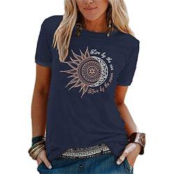 Basic Tshirt Damen Sommer Damen T-Shirt Sunflower Print Muster Kurzarm Rundhalsausschnitt Basic Kurzarm Lose Damen Rundhals Casual Top Longshirt Damen von JiJiRuDU