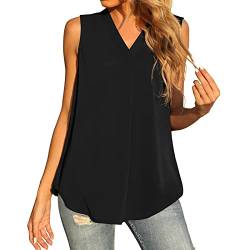 Damen Bluse Sommer Tanktops Langarm Blusenshirt ärmellose Chiffon Tanktops Bluse locker lässig V-Ausschnitt Blusen Shirt Casual Blusen Tunika (Black, XL) von JiJiRuDU