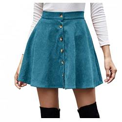 Damen Kurzer Minirock mit hoher Taille und Knopfleiste aus Kord-Flare-Gitter in A-Linie,Vintage Cordrock mit hoher Taille von JiJiRuDU