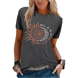 Damen Oberteile Sommer Damen T-Shirt Sunflower Print Muster Kurzarm Rundhalsausschnitt Basic Kurzarm Lose Damen Rundhals Casual Top Longshirt Damen von JiJiRuDU