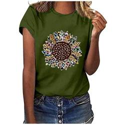 Damen Sommer Tshirt Sommer Damen T-Shirt Sunflower Print Muster Kurzarm Rundhalsausschnitt Basic Kurzarm Lose Damen Rundhals Casual Top Hmedbluse Longshirt Damen von JiJiRuDU