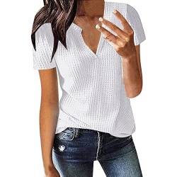 JiJiRuDU Bluse Damen Sommer Kurzarm Oberteile Tshirt V-Ausschnitte Elegant Sommershirts Mode Lose Damenblusen Knopfleiste Blumen Drucken Hemdbluse T-Shirt Tops Henley Hemd Basic Shirts von JiJiRuDU