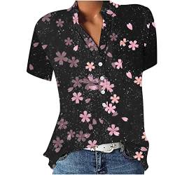 JiJiRuDU Bluse Damen Sommer Kurzarm Oberteile Tshirt V-Ausschnitte Elegant Sommershirts Mode Lose Damenblusen Knopfleiste Blumen Drucken Hemdbluse T-Shirt Tops Henley Hemd Basic Shirts von JiJiRuDU