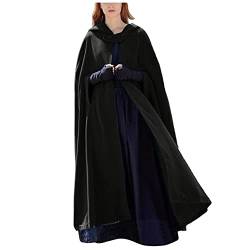 JiJiRuDU Damen Elegant Umhang mit Kapuze Herbst Winter Maxi Lose Poncho Cape Open Front Lange Cardigan Winddichte Jacke Trenchcoat Mantel Coat Outwear Halloween von JiJiRuDU