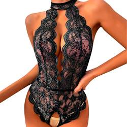 JiJiRuDU Damen Sexy Body Dessous Spitze Reizwäsche Bodysuit Tiefer V-Ausschnitt Sexy Negligee Lingerie Babydoll Unterwäsche Sexy Outfit für Sexy Spitze Dessous von JiJiRuDU