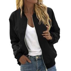 JiJiRuDU Frühlingsjacke Damen Kurze Leichte Bomberjacke Dünne Blouson Vintage Übergangsjacke Herbst Schwarz von JiJiRuDU