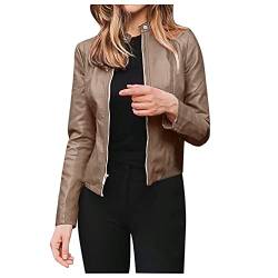 JiJiRuDU Lederjacke Damen Kurz Bomberjacke PU Leder Jacke Übergangsjacke Motorrad Moto Biker Kunstlederjacke Reißverschluss Mantel Pilotenjacke Damenjacken Frühjahr Herbst Sommer von JiJiRuDU