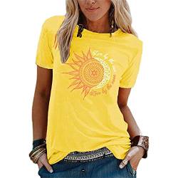 T Shirt Damen Sommer, Sommer Damen T-Shirt Sunflower Print Muster Kurzarm Rundhalsausschnitt Basic Kurzarm Lose Damen Rundhals Casual Top Longshirt Damen von JiJiRuDU