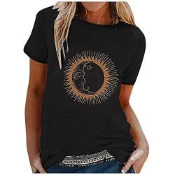 Tshirt Damen Sommer T-Shirt Damen Basic T Shirt Bedrucken Rundhalsausschnitt Schwarz Oberteile Baumwolle Casual Damen Kurzarm Bluse Tops Longshirt Damen von JiJiRuDU