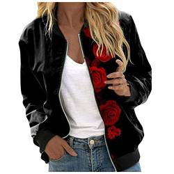 Zip Up Bomberjacke Damen Leicht Blouson Jacke Kurz Dünne Fliegerjacke Pilotenjacke Einfarbig Übergangsjacke Blouson Jacke Causal Reißverschluss College Jacke für Fruhling Sommer Herbst von JiJiRuDU