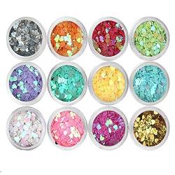 1 Set mit 12 farbigen Nagel-Pailletten, Herzform, verschiedene Farben, für DIY-Gesicht, Nagel von Jia Hu