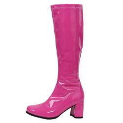 Gogo Stiefel für Frauen, kniehohe Stiefel, PU Leder Reißverschluss Damen Party Tanzschuhe, Pink (Pfirsichfarben glänzend), 43 EU von JiaLuoWei