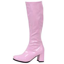 Gogo Stiefel für Frauen, kniehohe Stiefel, PU Leder Reißverschluss Damen Party Tanzschuhe, Pink (Rosa glänzend), 39 EU von JiaLuoWei