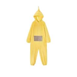 JiaMeng-ZI Teletubbies Kostüm Erwachsene Onesie Pyjama Damen Unisex Tier One-Piece Kostüm Cosplay Homewear Fleece Einteiler mit Kapuze Nachtwäsche Party Fancy Dress von JiaMeng-ZI