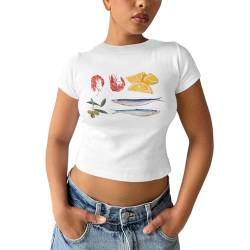 Damen Kurzarm Y2k Baby Tees E-Girls Lustiger Cute Graphic Print Crop Tops Slim Fit T Shirts Retro Vintage Aesthetic Baby Tee Basic Shirt Kurzarm Sportshirt Bauchfreie Oberteile von Jiabing